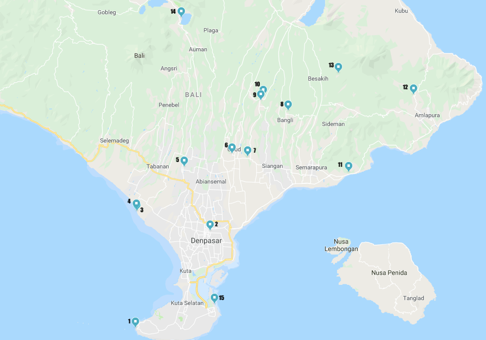 Mapa templos Bali
