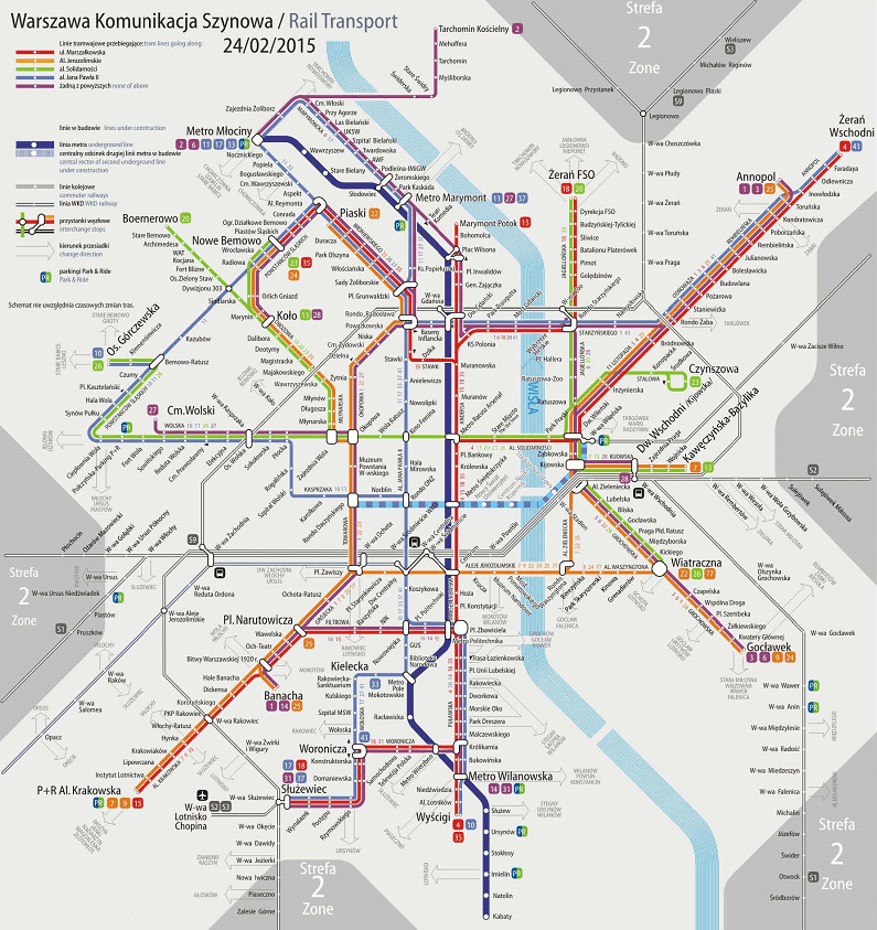 warsaw tram map.VARSOVIA TRANVIA MAPA COLOR