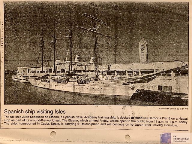 Periódico Honolulu, entrada del JS Elcano