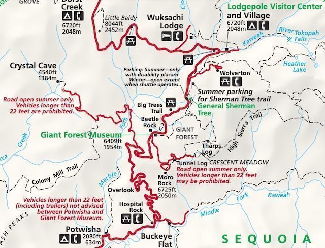 Mapa de carreteras en Sequoia National Park I