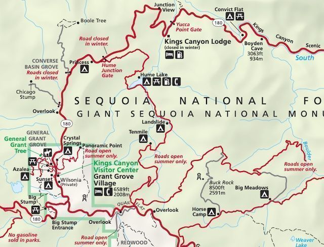 Mapa de carreteras en Sequoia National Park II