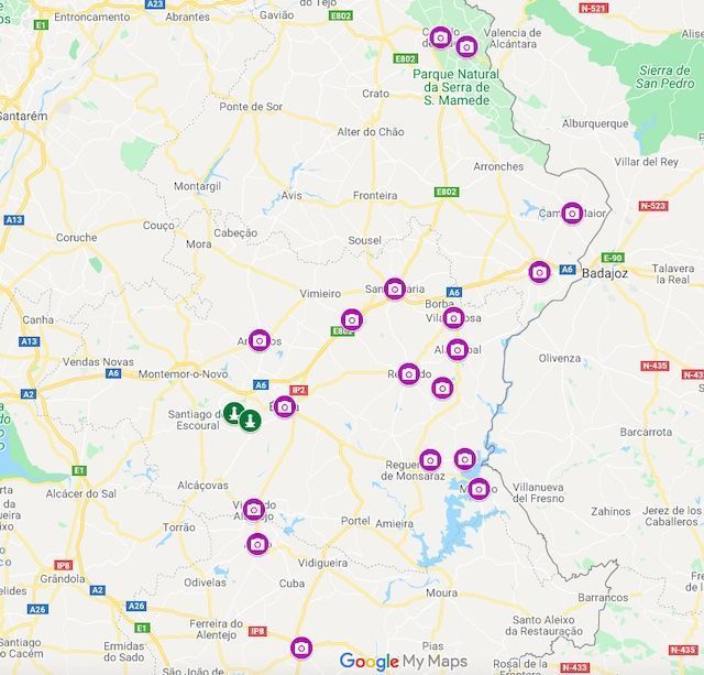 Mapa road trip Alentejo