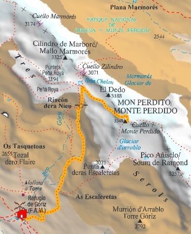 Plano ascensión Refugio Góriz al Monte Perdido
