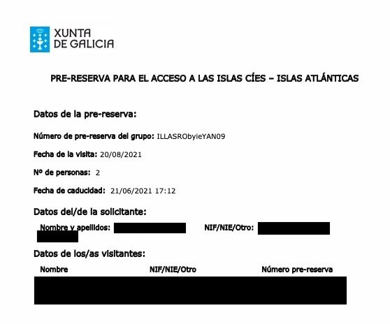 Pre-reserva acceso Islas Cíes