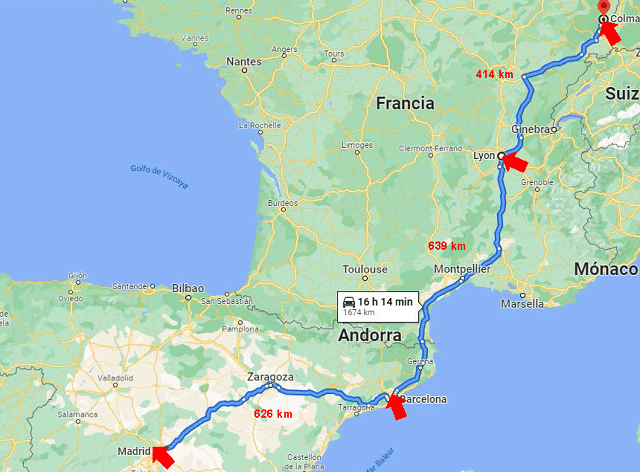 Recorrido para llegar a Alsacia desde Madrid