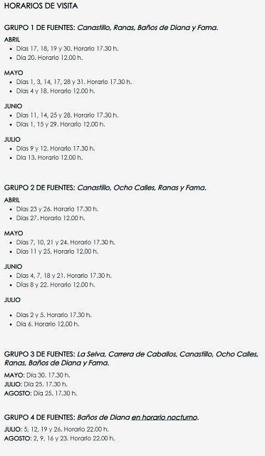 Horario Fuentes de La Granja
